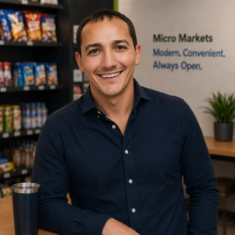 Avromi Russell, founder of VendingMilwaukee, in front of a micro-market