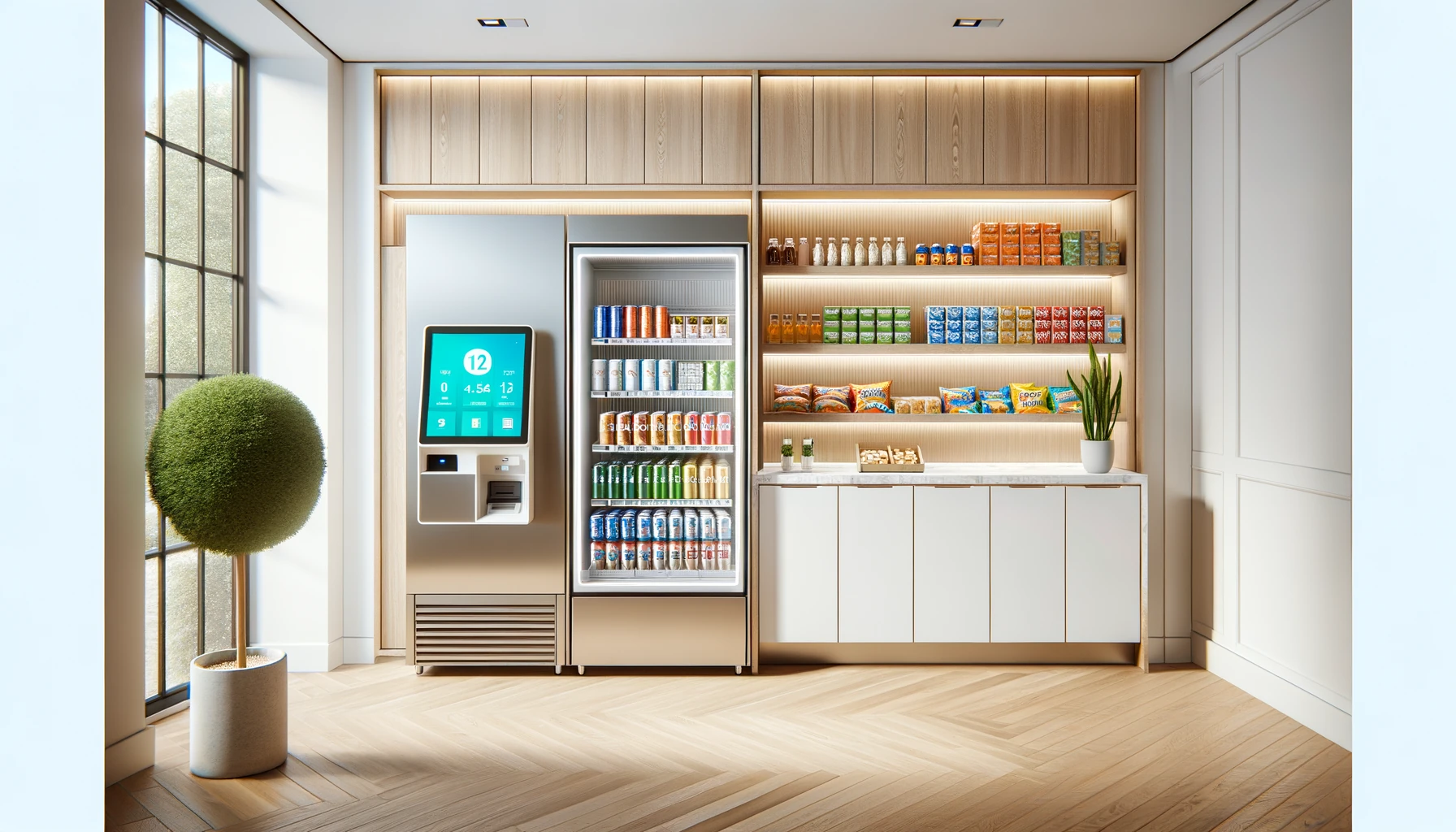 Modern self-serve micro-market in a bright Wisconsin corporate office break room