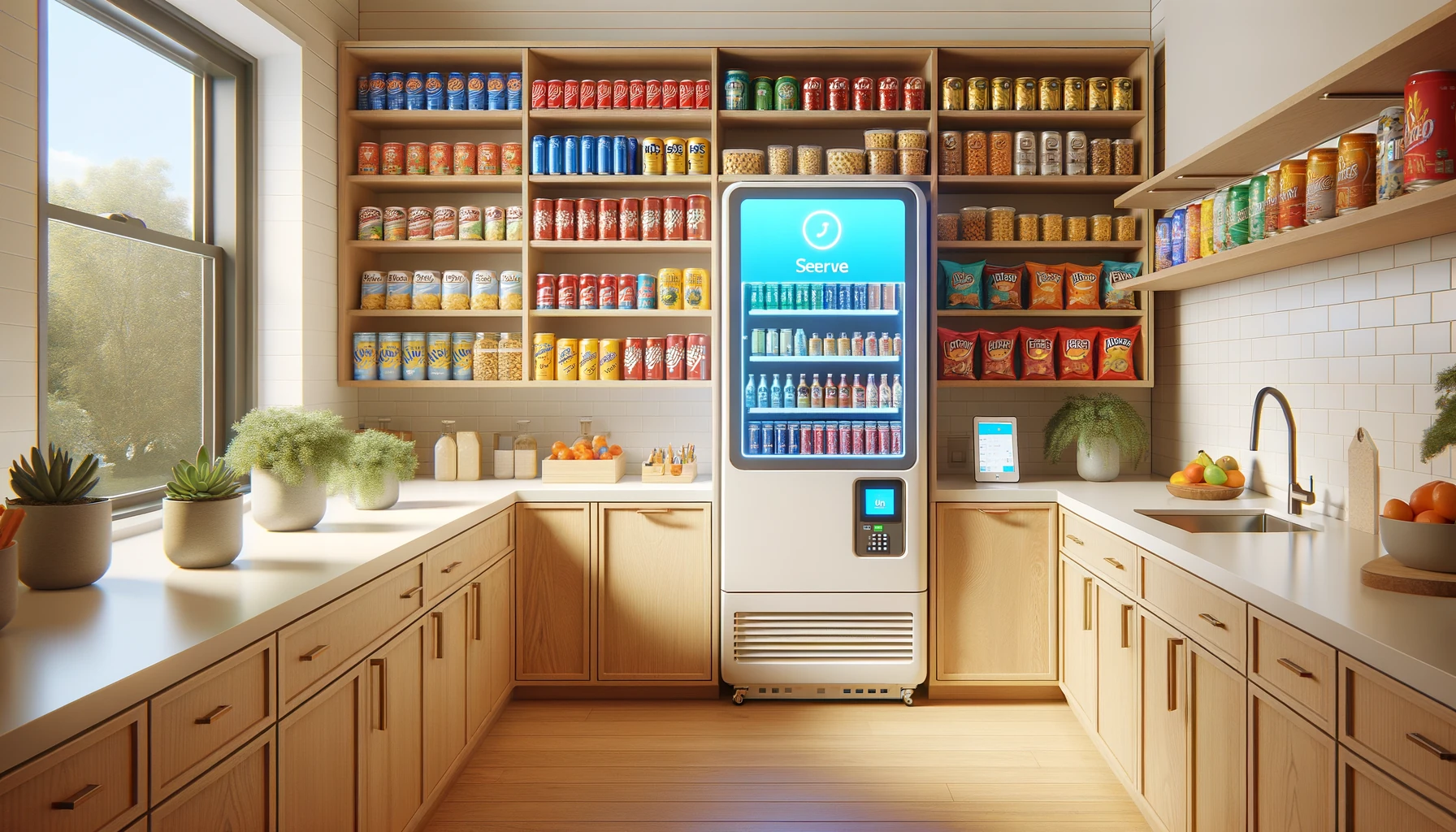 Self-serve micro-market in a bright modern Wisconsin office break room