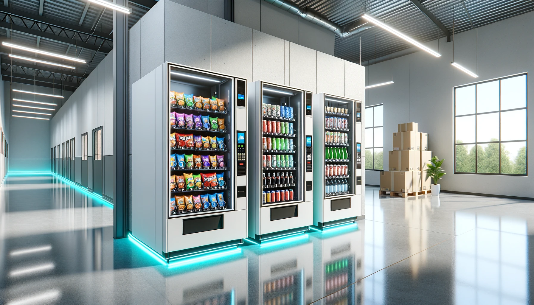 Vending machines in an Oak Creek airport-adjacent logistics facility break room