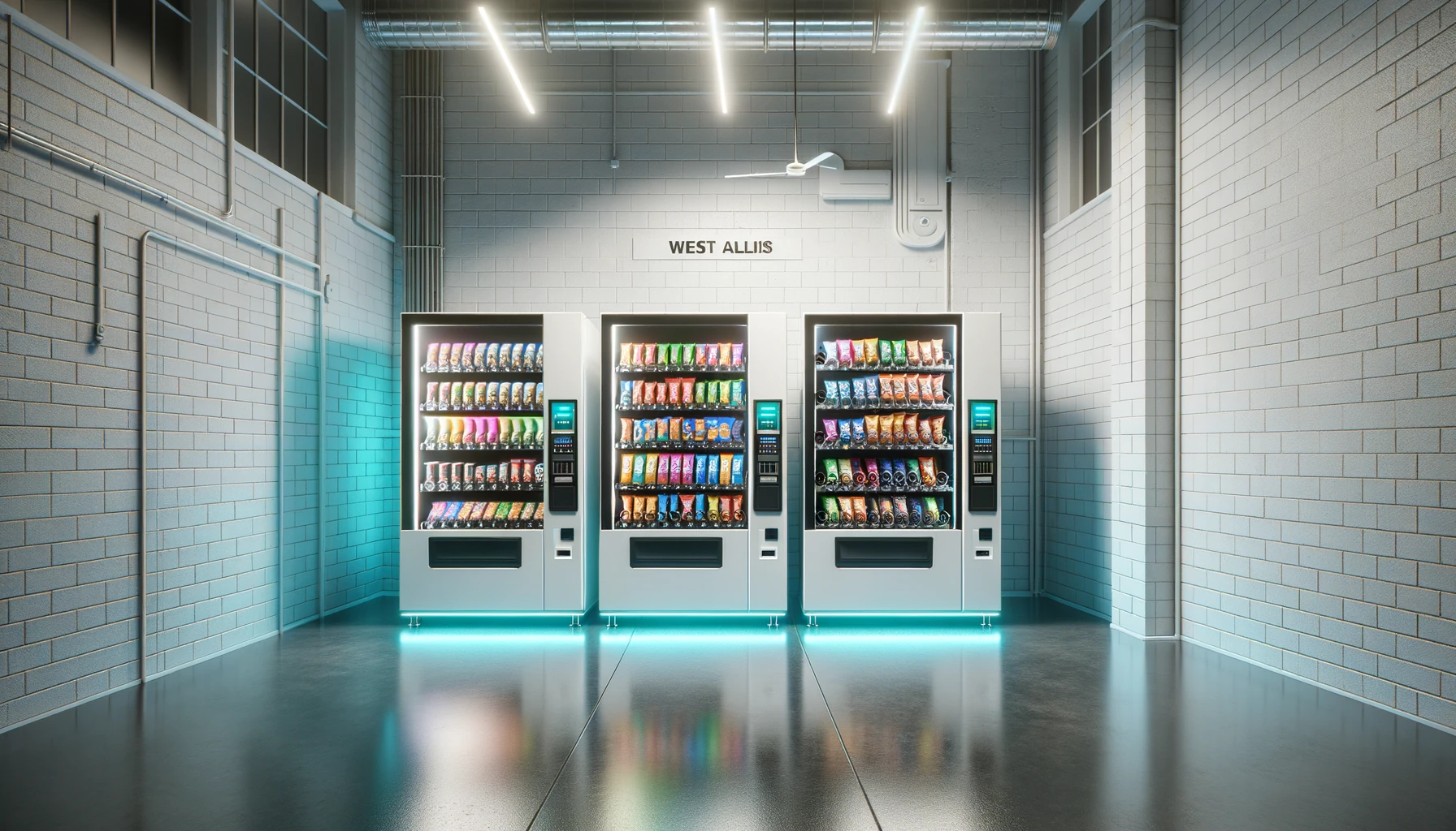 Vending machines in a West Allis urban manufacturing facility break room